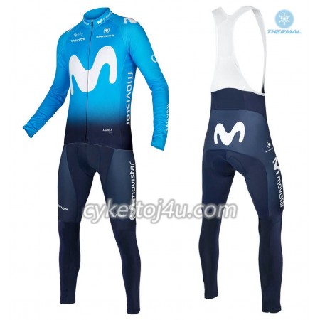 Cykeltrøje Langærmet + Bib Cykelbukser 2018 Movistar Team N001 Vinter Thermal Fleece